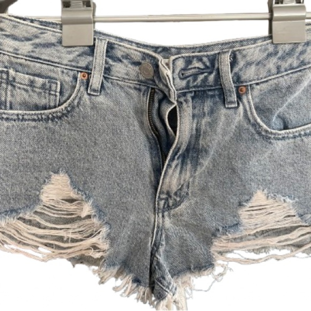 PacSun High Rise Light Wash Ripped Jean Shorts